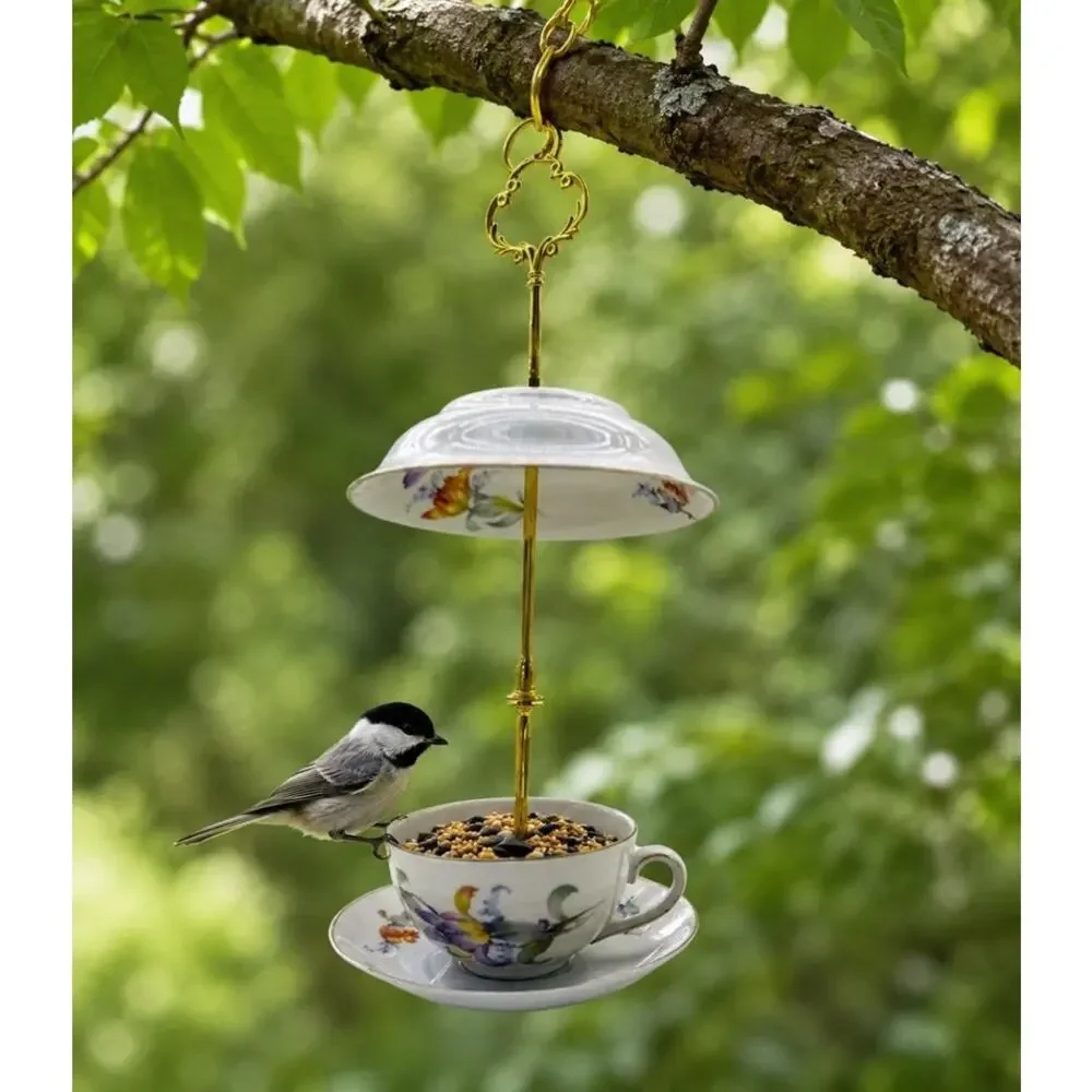 Vintage Teacup Bird Feeder Handmade Garden Decor